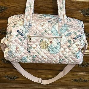 Nanette Lepore Pastel Floral Quilted Travel Bag  Adjustable strap 17”W 9.5” H 9”